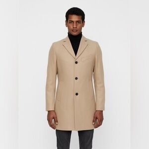 J. LINDEBERG *NWOT* Wolger Compact Melton Tan Wool Overcoat Topcoat Size 52